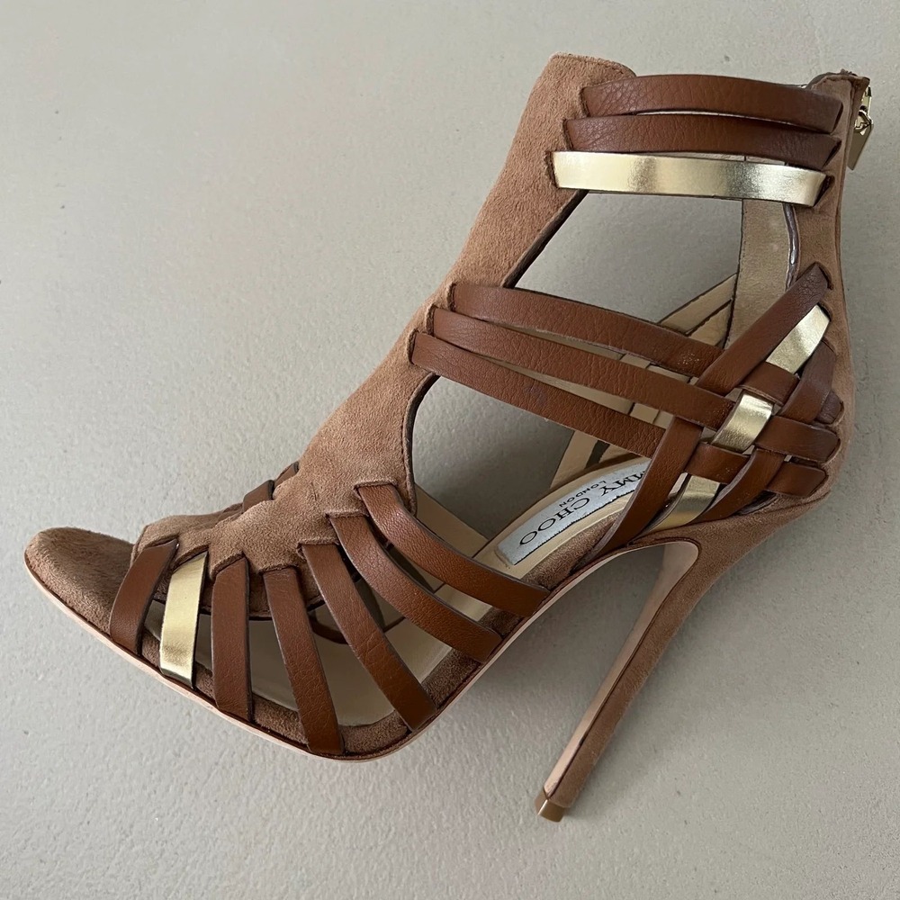 Jimmy Choo Brown Suede Leather Caged Strappy Sandals 9.5